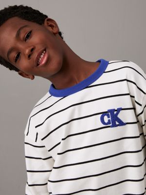 ivory/ thin black stripes oversized striped t-shirt for boys calvin klein jeans