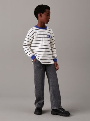 ivory/ thin black stripes oversized striped t-shirt for boys calvin klein jeans