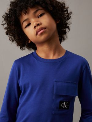 pigment blue long sleeve pocket t-shirt for boys calvin klein jeans