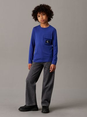 pigment blue long sleeve pocket t-shirt for boys calvin klein jeans