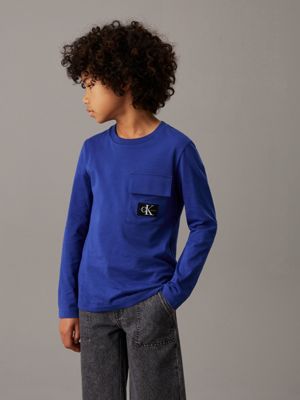 blue long sleeve pocket t-shirt for boys calvin klein jeans