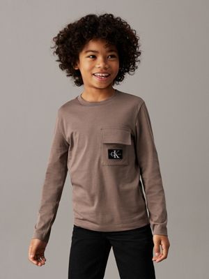 grey long sleeve pocket t-shirt for boys calvin klein jeans