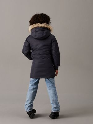 ebony long hooded parka coat for boys calvin klein jeans