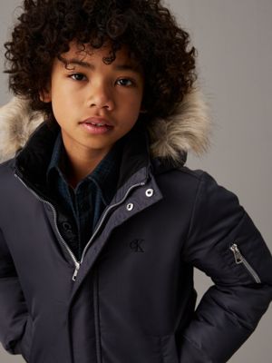 ebony long hooded parka coat for boys calvin klein jeans