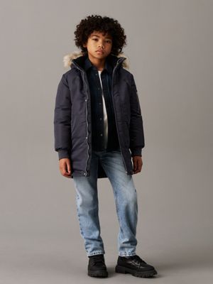 ebony long hooded parka coat for boys calvin klein jeans