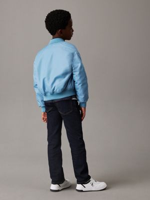 skyscrape blue boxy satin bomber jacket for boys calvin klein jeans