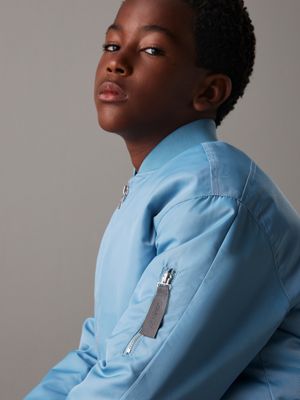 skyscrape blue boxy satin bomber jacket for boys calvin klein jeans