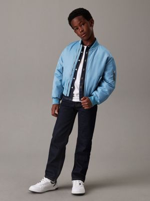 skyscrape blue boxy satin bomber jacket for boys calvin klein jeans