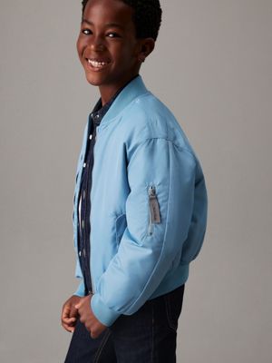 blue boxy satin bomber jacket for boys calvin klein jeans