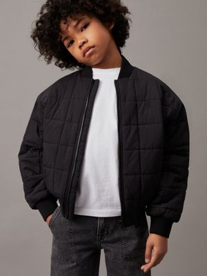 black boxy quilted bomber jacket for boys calvin klein jeans