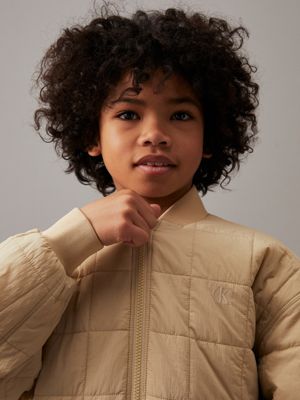 pale khaki boxy quilted bomber jacket for boys calvin klein jeans