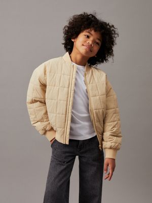 khaki boxy quilted bomber jacket for boys calvin klein jeans