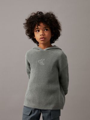 green relaxed hooded jumper for boys calvin klein jeans