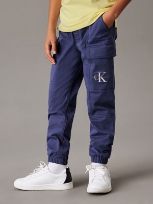 blue woven cargo trousers for boys calvin klein jeans