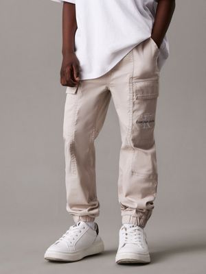 dusty grey woven cargo trousers for boys calvin klein jeans