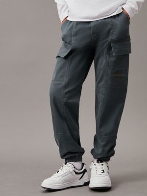 grey woven cargo trousers for boys calvin klein jeans