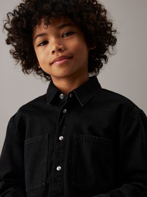 washed black rigid oversized denim shirt for boys calvin klein jeans