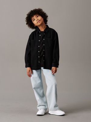 washed black rigid oversized denim shirt for boys calvin klein jeans