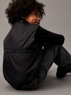 ck black boxy lightweight logo gilet for boys calvin klein jeans