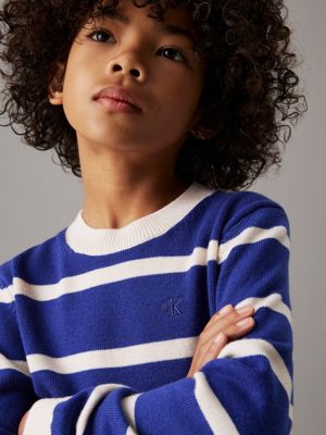 pigment blue / ivory stripes striped merino wool jumper for boys calvin klein jeans