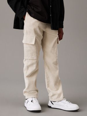 grey corduroy cargo trousers for boys calvin klein jeans