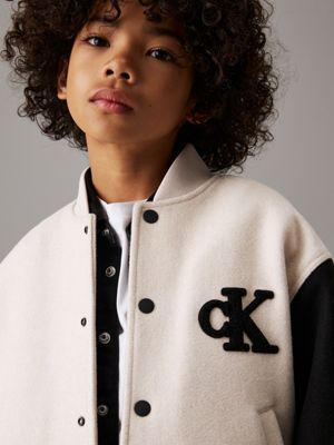 oatmeal heather varsity knit bomber jacket for boys calvin klein jeans