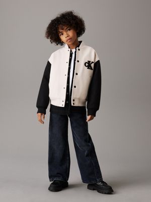 oatmeal heather varsity knit bomber jacket for boys calvin klein jeans