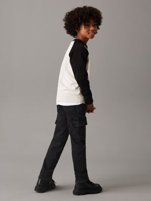 washed black mid rise straight cargo jeans for boys calvin klein jeans