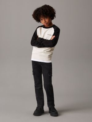 washed black mid rise straight cargo jeans for boys calvin klein jeans