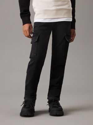 black jeansy mid rise straight cargo dla chłopcy - calvin klein jeans