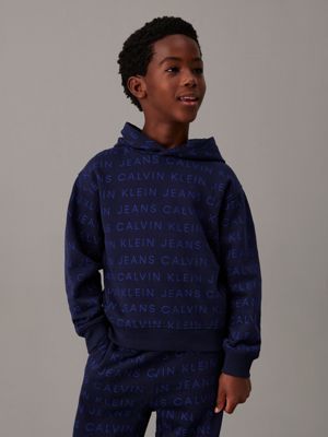 blue relaxed logo hoodie for boys calvin klein jeans