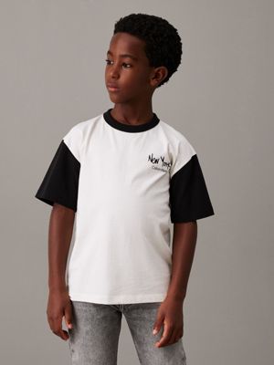 white oversized colourblock t-shirt for boys calvin klein jeans