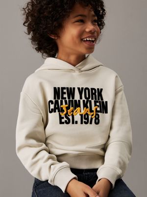 grey relaxed logo hoodie for boys calvin klein jeans