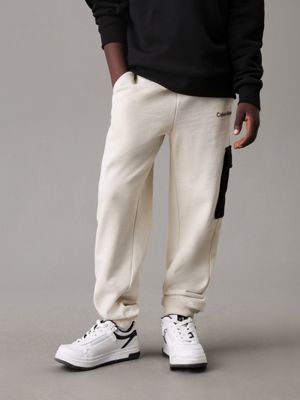 cream relaxed colourblock joggers for boys calvin klein jeans