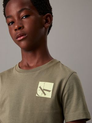 dusty olive logo t-shirt for boys calvin klein jeans