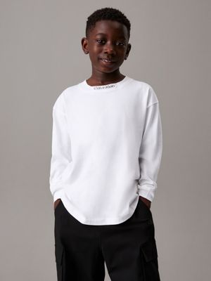 bright white relaxed long sleeve t-shirt for boys calvin klein jeans