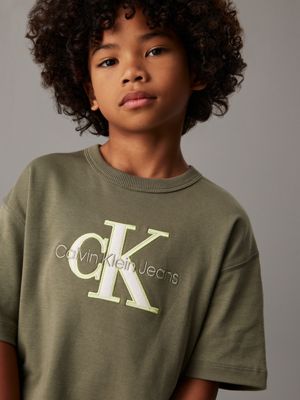 dusty olive logo t-shirt for boys calvin klein jeans