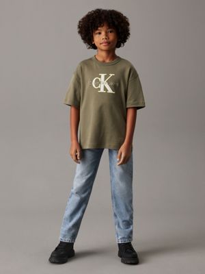 dusty olive logo t-shirt for boys calvin klein jeans