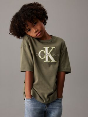 olive green logo t-shirt for boys calvin klein jeans