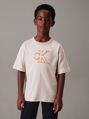 dusty grey logo t-shirt for boys calvin klein jeans