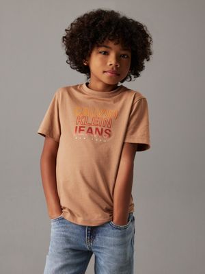 brown t-shirt z logo dla chłopcy - calvin klein jeans