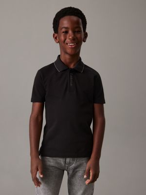 black stretch pique tipping polo shirt for boys calvin klein jeans