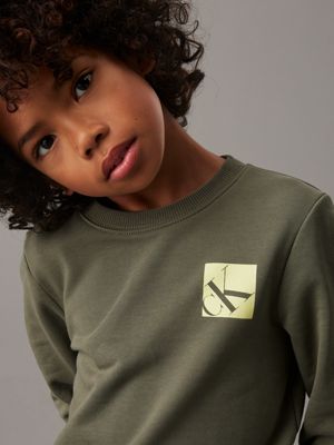 dusty olive relaxed logo sweatshirt for boys calvin klein jeans