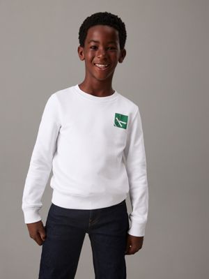 white relaxed logo sweatshirt for boys calvin klein jeans