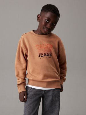 desaturated orange relaxed logo sweatshirt for boys calvin klein jeans