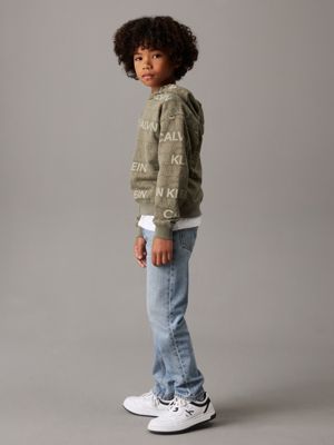 dusty olive logo aop logo hoodie for boys calvin klein jeans