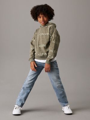 dusty olive logo aop logo hoodie for boys calvin klein jeans