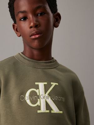 felpa con logo taglio a sacchetto dusty olive da bambini calvin klein jeans