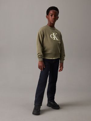 felpa con logo taglio a sacchetto dusty olive da bambini calvin klein jeans