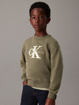 green boxy logo sweatshirt for boys calvin klein jeans